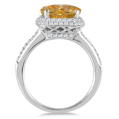 3 1 2 Carat Cushion Cut Citrine And Diamond Halo Ring In 10k White