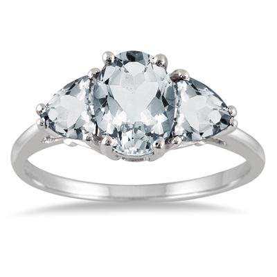 1.80 Carat Genuine Aquamarine Three Stone Ring in .925 Sterling Silver