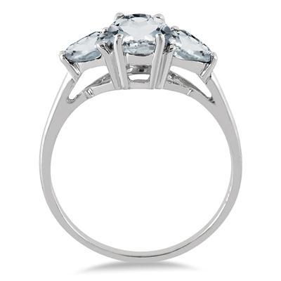 1.80 Carat Genuine Aquamarine Three Stone Ring in .925 Sterling Silver