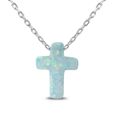 Lab Opal Cross Pendant in .925 Sterling Silver