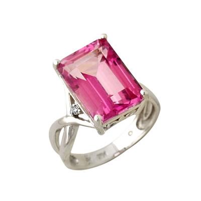 Emerald Cut Pink Topaz and Diamond Ring