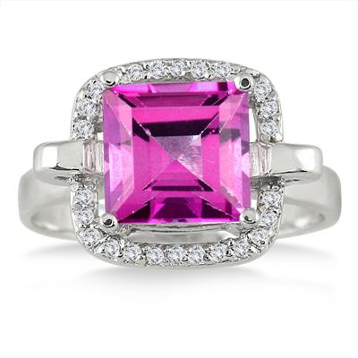 Diamond and Pink Topaz Ring in 14K White Gold