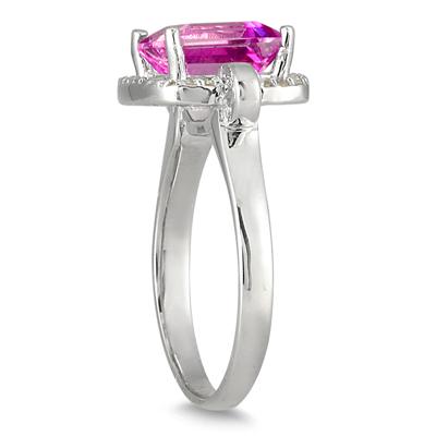 Diamond and Pink Topaz Ring in 14K White Gold