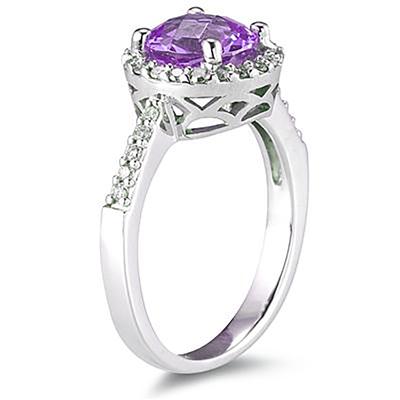 2 1/2 Carat Amethyst and Diamond Ring 14K White Gold