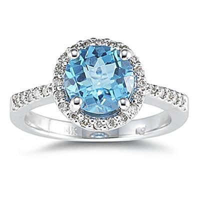 2 1/2 Carat Blue Topaz and Diamond Ring 14K White Gold