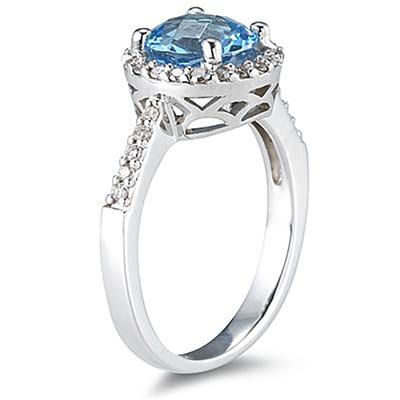 2 1/2 Carat Blue Topaz and Diamond Ring 14K White Gold