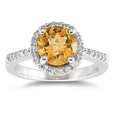 2 1/2 Carat Citrine and Diamond Ring 14K White Gold