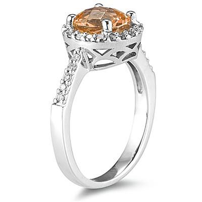 2 1/2 Carat Citrine and Diamond Ring 14K White Gold