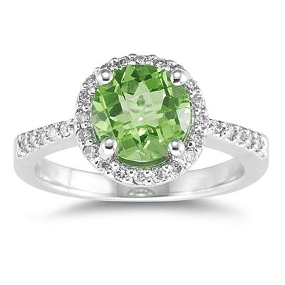 2 1/2 Carat Peridot and Diamond Ring 14K White Gold