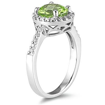 2 1/2 Carat Peridot and Diamond Ring 14K White Gold