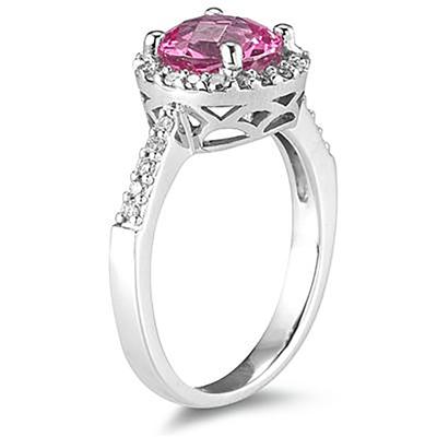 2 1/2 Carat Pink Topaz and Diamond Ring 14K White Gold