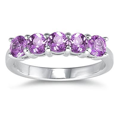 5 Stone Amethyst Ring 14K White Gold