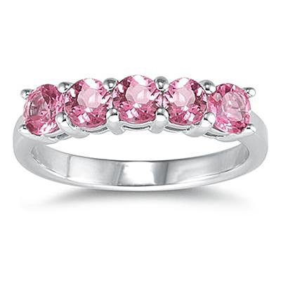 5 Stone Pink Topaz Ring 14K White Gold