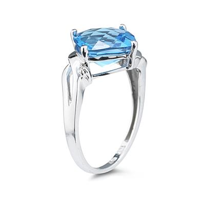 4 1/2 Carat Cushion Cut Blue Topaz & Diamond Ring in 14K White Gold