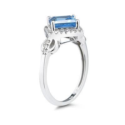 Blue Topaz and Diamond Ring in 14K White Gold