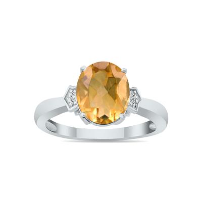 Citrine and Diamond Ring in 10k White Gold