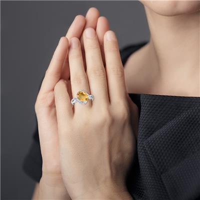 Oval Shaped Citrine and Diamond Curve Ring in 10K White Gold