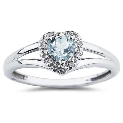 Heart Shaped Aqquamarine and Diamond Ring