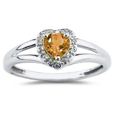 Heart Shaped Citrine and Diamond Ring