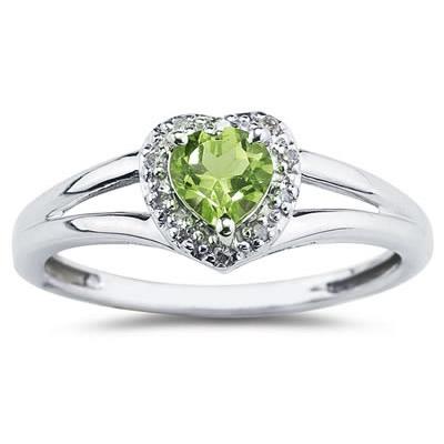 Heart Shaped Peridot and Diamond Ring
