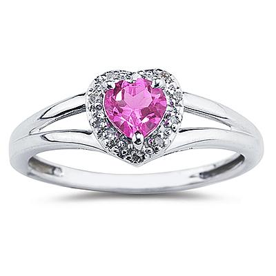 Heart Shaped Pink Topaz and Diamond Ring