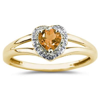 Heart Shaped Citrine and Diamond Ring
