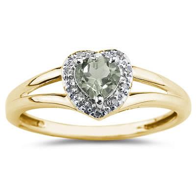 Heart Shaped Green Amethyst and Diamond Ring