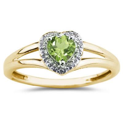 Heart Shaped Peridot and Diamond Ring