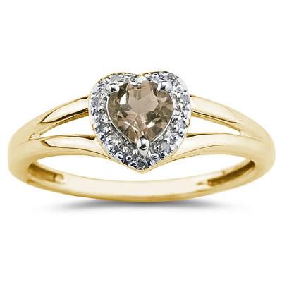 Heart Shaped Smokey Quartz and Diamond Ring