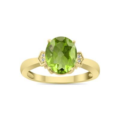 Peridot & Diamond Ring in 10k Yellow Gold