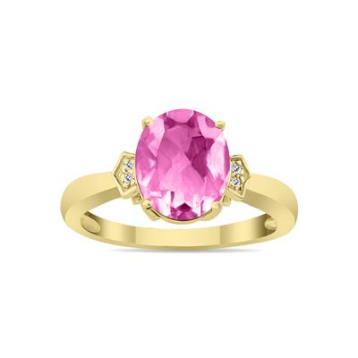 Pink Topaz & Diamond Ring in 10k Yellow Gold