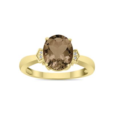 Smokey Quartz & Diamond Ring in 10k Yellow Gold
