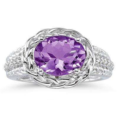 2.33 Carat Oval Shape Amethyst and Diamond Ring in 10kt White Gold  