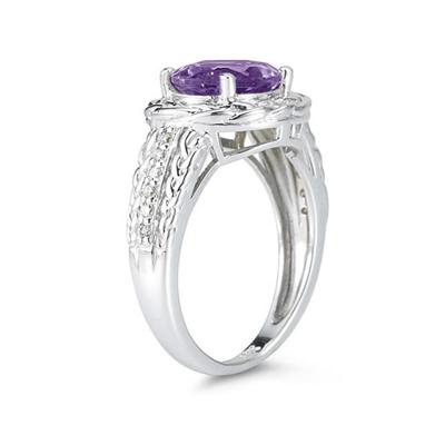 2.33 Carat Oval Shape Amethyst and Diamond Ring in 10kt White Gold  
