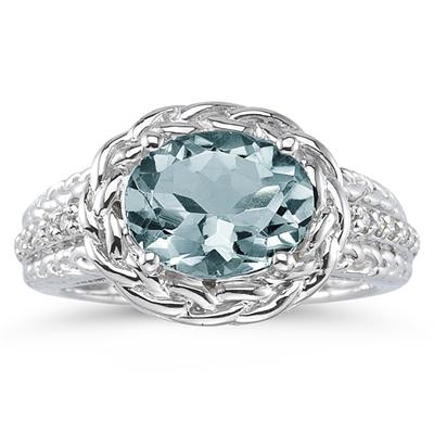 2.33 Carat Oval Shape Aquamarine and Diamond Ring in 10kt White Gold  