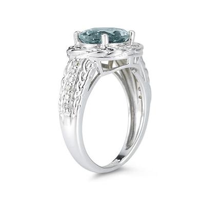 2.33 Carat Oval Shape Aquamarine and Diamond Ring in 10kt White Gold  