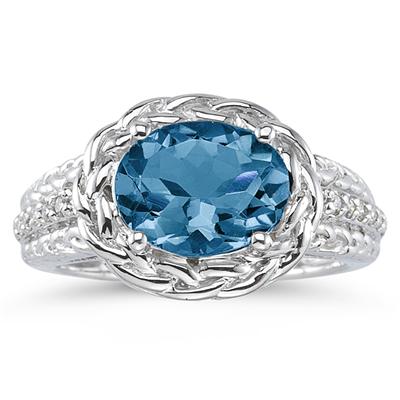 2.33 Carat Oval Shape Blue Topaz and Diamond Ring in 10kt White Gold  