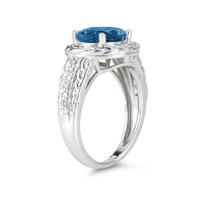 2.33 Carat Oval Shape Blue Topaz and Diamond Ring in 10kt White Gold  