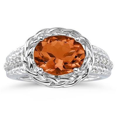 2.33 Carat Oval Shape Citrine and Diamond Ring in 10kt White Gold  