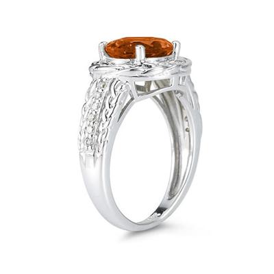 2.33 Carat Oval Shape Citrine and Diamond Ring in 10kt White Gold  