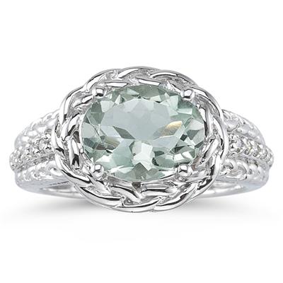2.33 Carat Oval Shape Green Amethyst and Diamond Ring in 10kt White Gold