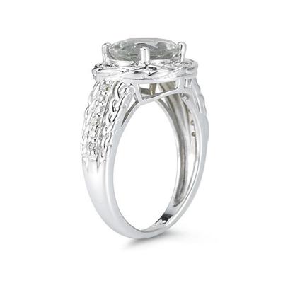 2.33 Carat Oval Shape Green Amethyst and Diamond Ring in 10kt White Gold