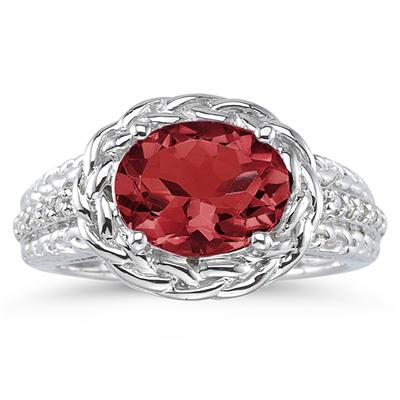 2.33 Carat Oval Shape Garnet and Diamond Ring in 10kt White Gold  