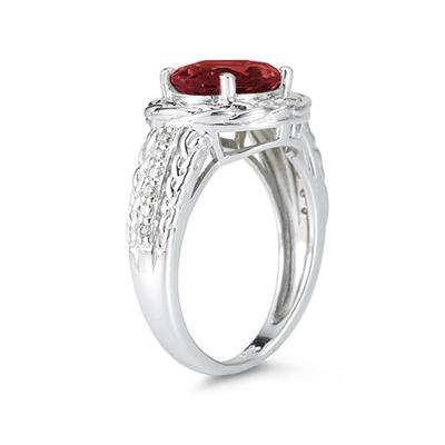 2.33 Carat Oval Shape Garnet and Diamond Ring in 10kt White Gold  