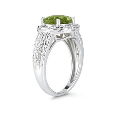 2.33 Carat Oval Shape Peridot and Diamond Ring in 10kt White Gold