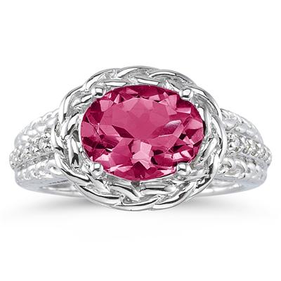 2.33 Carat Oval Shape Pink Topaz and Diamond Ring in 10kt White Gold  