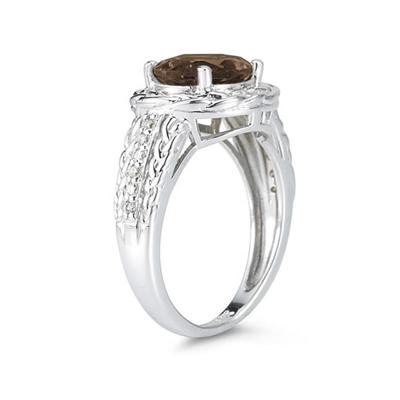 2.33 Carat Oval Shape Smokey Quartz and Diamond Ring in 10K White Gold  