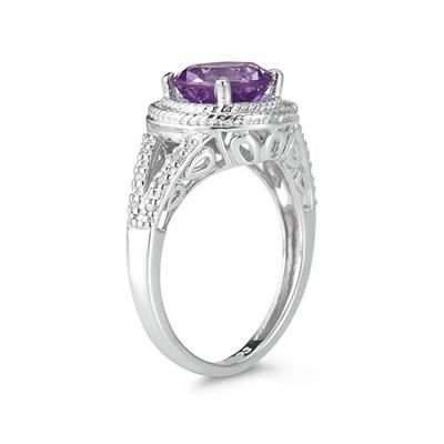 Amethyst and Diamond Ring in 10K White Gold