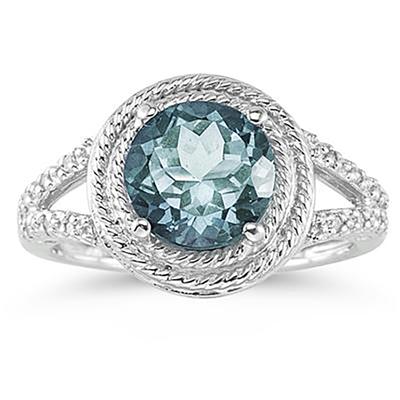 Aquamarine and Diamond Ring in 10K White Gold