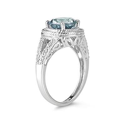 Aquamarine and Diamond Ring in 10K White Gold